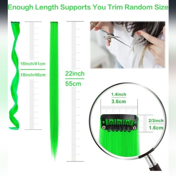 Vibrant Green 17 In Curly Hair Extensions 12 Pieces NWT - Picture 3 of 6